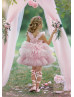 Pearl Beaded Pink Tulle Tiered Flower Girl Dress